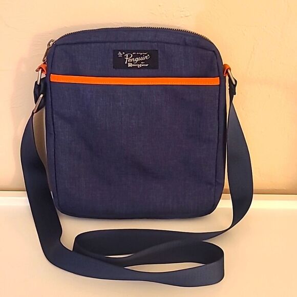 Penguin by Munsingwear Chambray Messenger Bag with Orange Trim - Picture 1 of 13